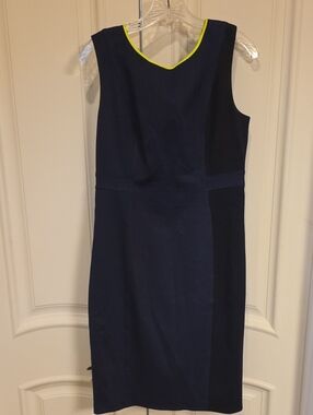 Elie Tahari Navy Sheath Dress with Yellow Trim